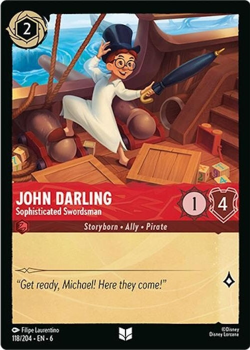 John Darling - Sophisticated Swordsman - 118/204 Uncommon Disney Lorcana card from Azurite Sea, Near Mint Normal