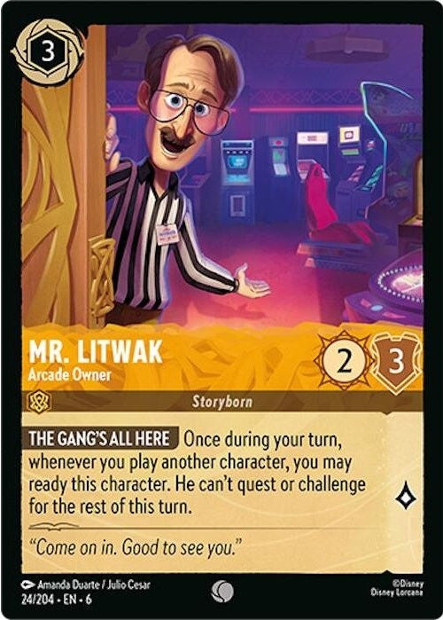 Mr. Litwak - Arcade Owner - 24/204 Common Disney Lorcana card from Azurite Sea, Near Mint Normal