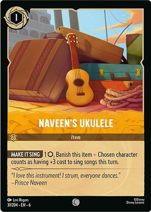 Naveen's Ukulele - 31/204 Common Disney Lorcana card from Azurite Sea, Near Mint Normal