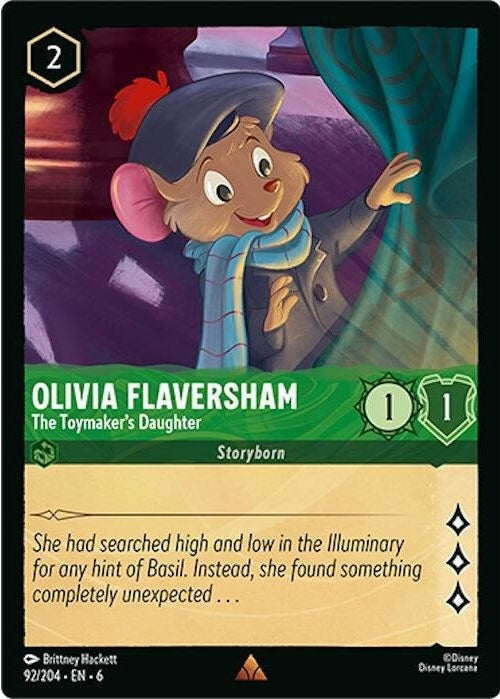 Olivia Flaversham - The Toymaker's Daughter - 92/204 Rare Disney Lorcana card from Azurite Sea, Near Mint Normal