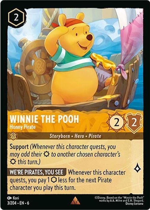 Winnie the Pooh - Hunny Pirate - 3/204 Rare Disney Lorcana card from Azurite Sea, Near Mint Normal
