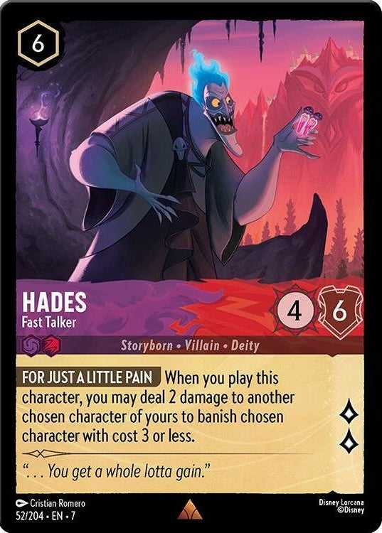 Hades - Fast Talker - 52/204 Rare Disney Lorcana card from Archazia's Island, Near Mint Normal