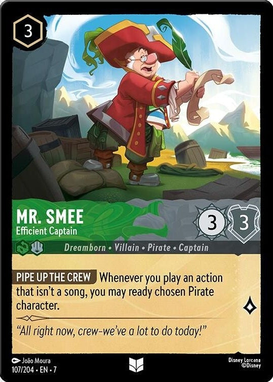 Mr. Smee - Efficient Captain - 107/204 Uncommon Disney Lorcana card from Archazia's Island, Near Mint Normal