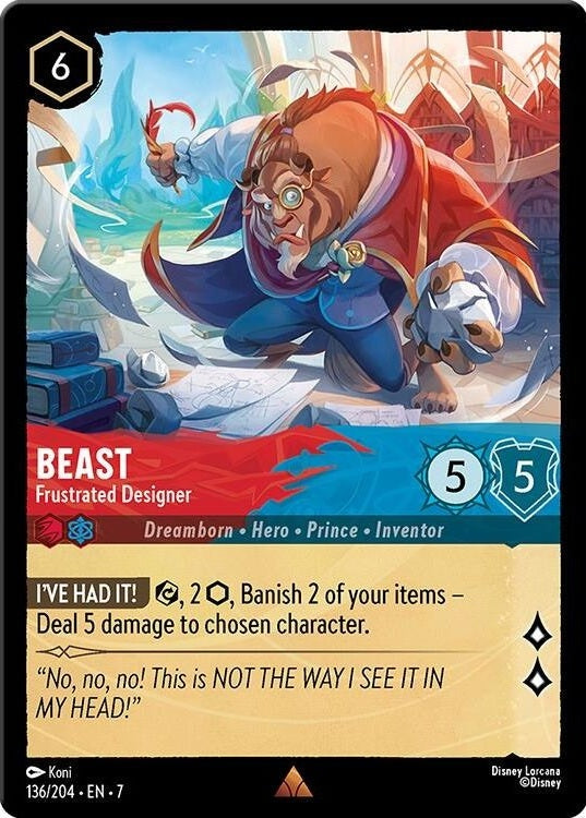 Beast - Frustrated Designer - 136/204 Rare Disney Lorcana card from Archazia's Island, Near Mint Normal