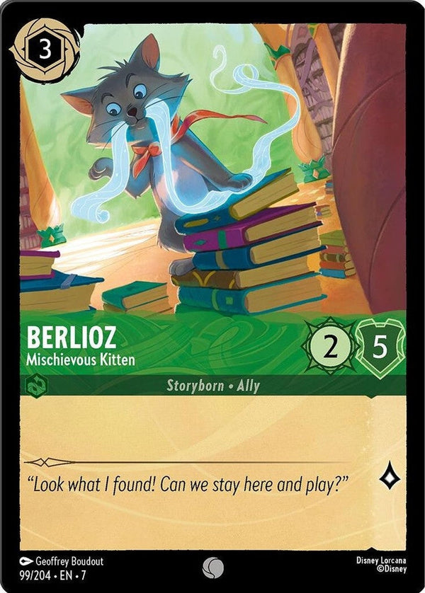 Berlioz - Mischievous Kitten - 99/204 Common Disney Lorcana card from Archazia's Island, Near Mint Normal