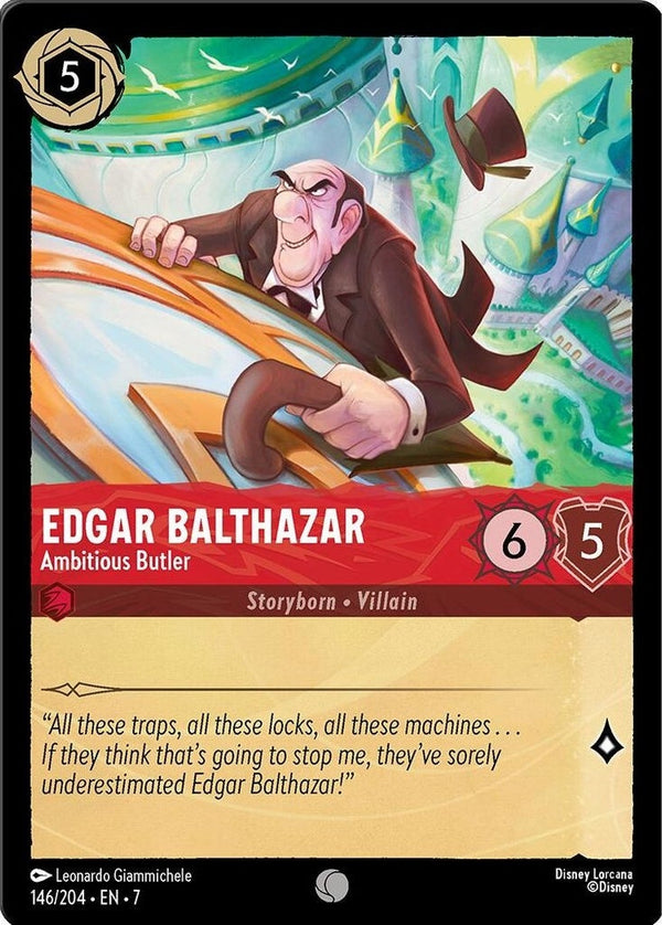Edgar Balthazar - Ambitious Butler - 146/204 Common Disney Lorcana card from Archazia's Island, Near Mint Normal