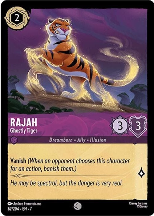 Rajah - Ghostly Tiger - 62/204 Common Disney Lorcana card from Archazia's Island, Near Mint Normal
