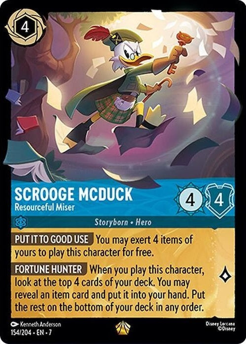 Scrooge McDuck - Resourceful Miser - 154/204 Legendary Disney Lorcana card from Archazia's Island, Near Mint Normal