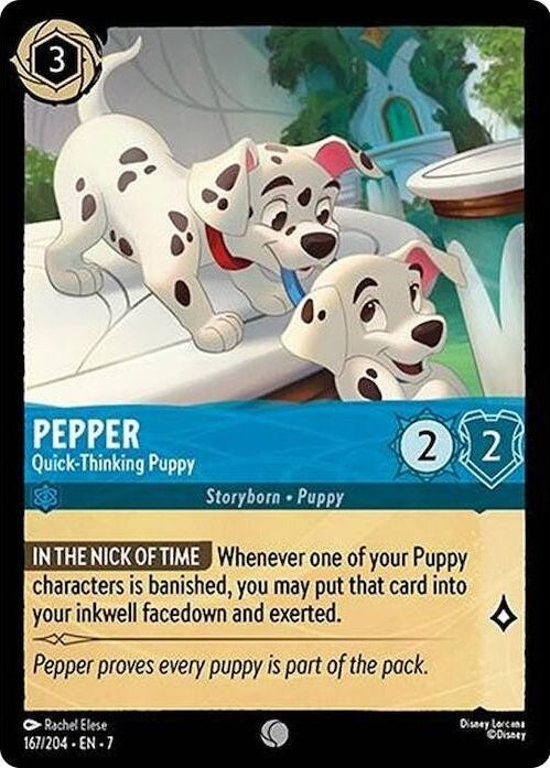 Pepper - Quick-Thinking Puppy - 167/204 Common Disney Lorcana card from Archazia's Island, Near Mint Normal