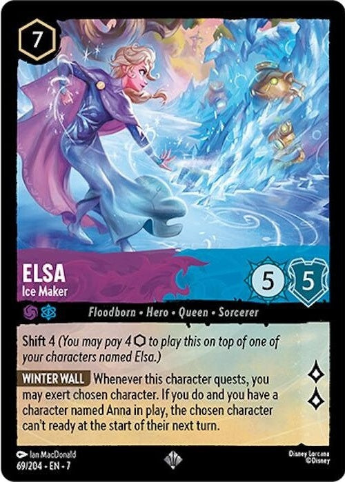 Elsa - Ice Maker - 69/204 Super Rare Disney Lorcana card from Archazia's Island, Near Mint Normal