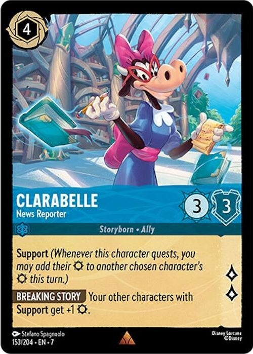 Clarabelle - News Reporter - 153/204 Rare Disney Lorcana card from Archazia's Island, Near Mint Normal