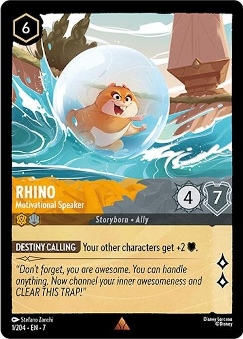 Rhino - Motivational Speaker - 1/204 Rare Disney Lorcana card from Archazia's Island, Near Mint Normal