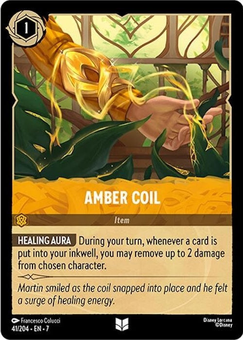 Amber Coil - 41/204 Uncommon Disney Lorcana card from Archazia's Island, Near Mint Normal