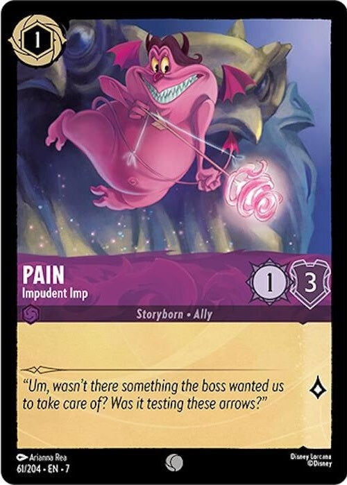 Pain - Impudent Imp - 61/204 Common Disney Lorcana card from Archazia's Island, Near Mint Normal