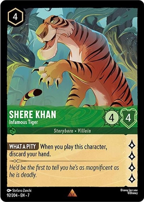 Shere Khan - Infamous Tiger - 92/204 Rare Disney Lorcana card from Archazia's Island, Near Mint Normal