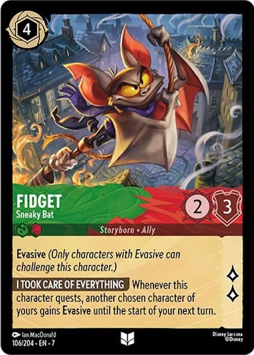 Fidget - Sneaky Bat - 106/204 Uncommon Disney Lorcana card from Archazia's Island, Near Mint Normal