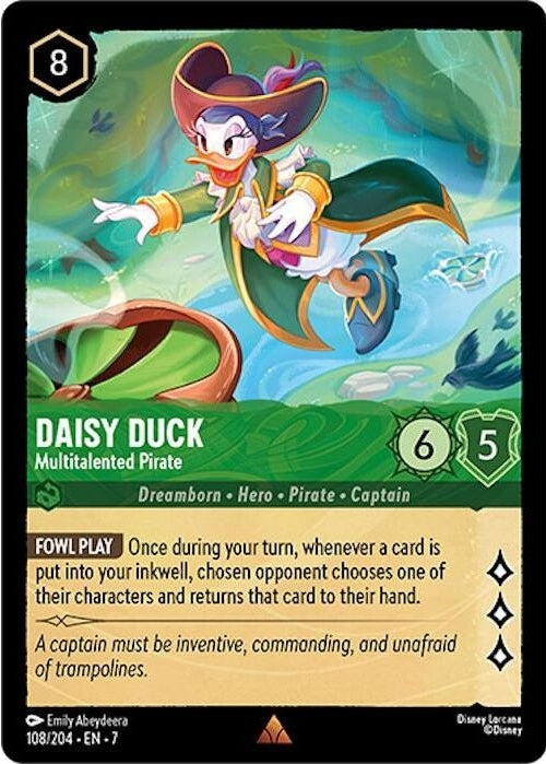 Daisy Duck - Multitalented Pirate - 108/204 Rare Disney Lorcana card from Archazia's Island, Near Mint Normal