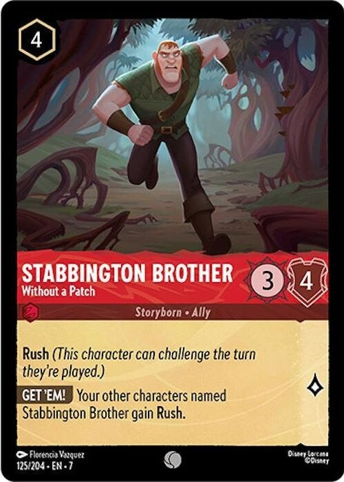 Stabbington Brother - Without a Patch - 125/204 Common Disney Lorcana card from Archazia's Island, Near Mint Normal