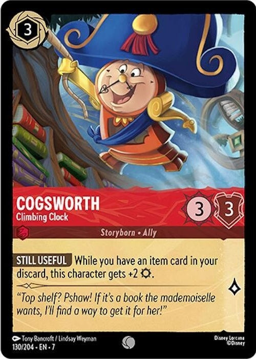 Cogsworth - Climbing Clock - 130/204 Common Disney Lorcana card from Archazia's Island, Near Mint Normal