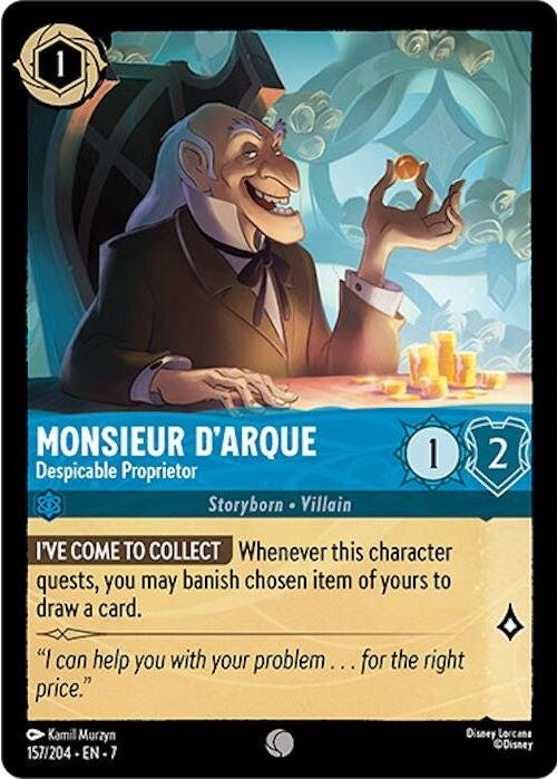 Monsieur D'Arque - Despicable Proprietor - 157/204 Common Disney Lorcana card from Archazia's Island, Near Mint Normal