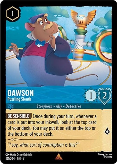Dawson - Puzzling Sleuth - 161/204 Rare Disney Lorcana card from Archazia's Island, Near Mint Normal