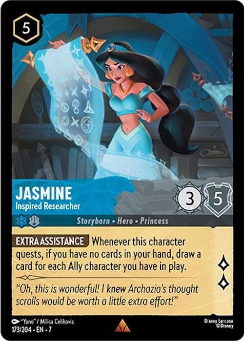 Jasmine - Inspired Researcher - 173/204 Rare Disney Lorcana card from Archazia's Island, Near Mint Normal