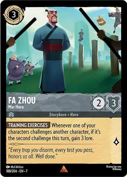 Fa Zhou - War Hero - 188/204 Rare Disney Lorcana card from Archazia's Island, Near Mint Normal