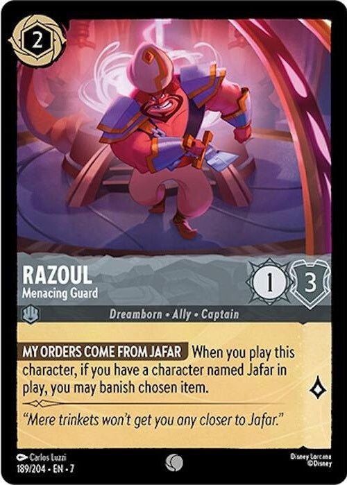 Razoul - Menacing Guard - 189/204 Common Disney Lorcana card from Archazia's Island, Near Mint Normal