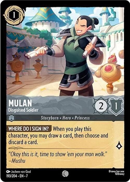 Mulan - Disguised Soldier - 193/204 Common Disney Lorcana card from Archazia's Island, Near Mint Normal