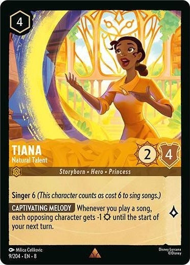 Tiana - Natural Talent - 9/204 Rare Disney Lorcana card from Reign of Jafar, Near Mint Normal