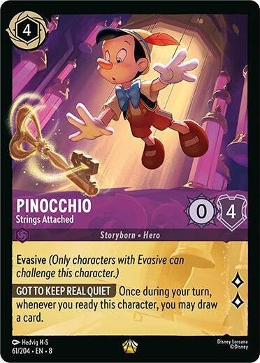 Pinocchio - Strings Attached - 61/204 Legendary Disney Lorcana card from Reign of Jafar, Near Mint Normal