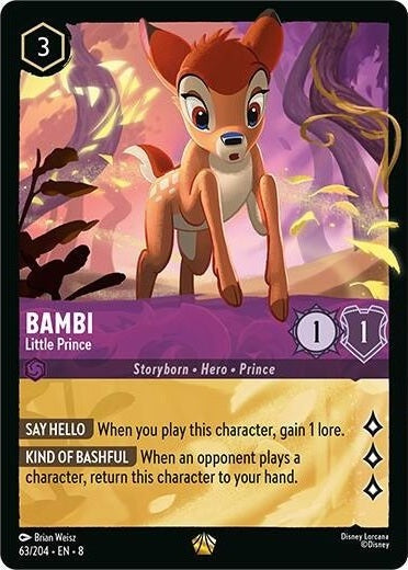 Bambi - Little Prince - 63/204 Legendary Disney Lorcana card from Reign of Jafar, Near Mint Normal