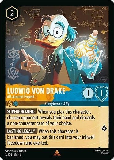 Ludwig Von Drake - All-Around Expert - 7/204 Rare Disney Lorcana card from Reign of Jafar, Near Mint Normal