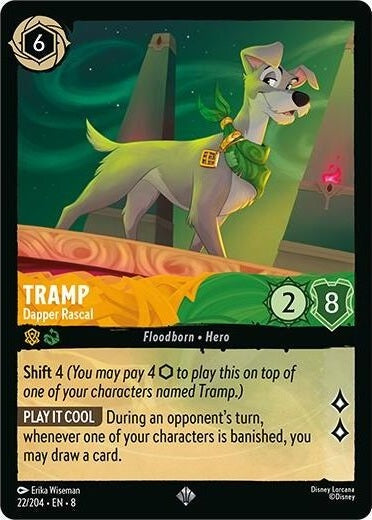 Tramp - Dapper Rascal - 22/204 Super Rare Disney Lorcana card from Reign of Jafar, Near Mint Normal