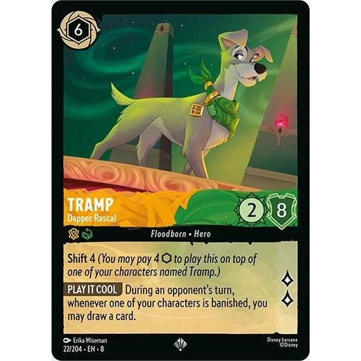Tramp - Dapper Rascal - 22/204 Super Rare Disney Lorcana card from Reign of Jafar, Near Mint Normal