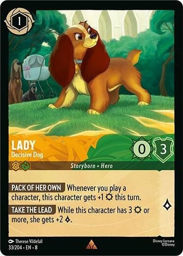 Lady - Decisive Dog - 33/204 Rare Disney Lorcana card from Reign of Jafar, Near Mint Normal
