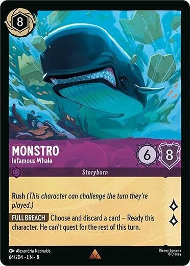Monstro - Infamous Whale - 64/204 Rare Disney Lorcana card from Reign of Jafar, Near Mint Normal