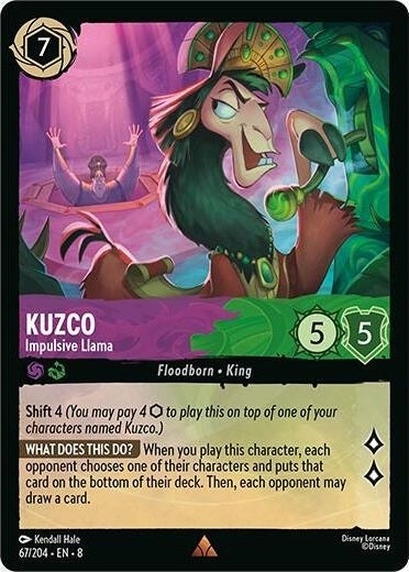 Kuzco - Impulsive Llama - 67/204 Rare Disney Lorcana card from Reign of Jafar, Near Mint Cold Foil