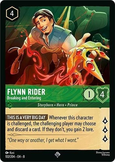 Flynn Rider - Breaking and Entering - 102/204 Super Rare Disney Lorcana card from Reign of Jafar, Near Mint Cold Foil