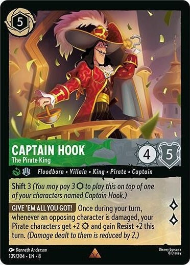 Captain Hook - The Pirate King - 109/204 Rare Disney Lorcana card from Reign of Jafar, Near Mint Normal
