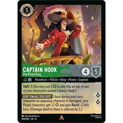 Captain Hook - The Pirate King - 109/204 Rare Disney Lorcana card from Reign of Jafar, Near Mint Normal