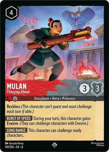 Mulan - Charging Ahead - 141/204 Super Rare Disney Lorcana card from Reign of Jafar, Near Mint Normal