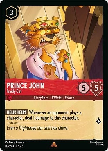 Prince John - Fraidy-Cat - 146/204 Rare Disney Lorcana card from Reign of Jafar, Near Mint Normal