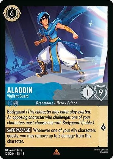 Aladdin - Vigilant Guard - 170/204 Rare Disney Lorcana card from Reign of Jafar, Near Mint Normal
