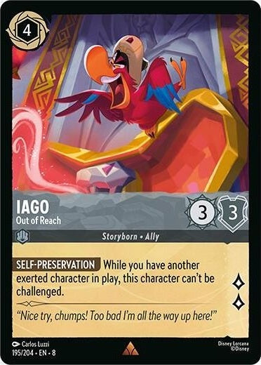 Iago - Out of Reach - 195/204 Rare Disney Lorcana card from Reign of Jafar, Near Mint Normal