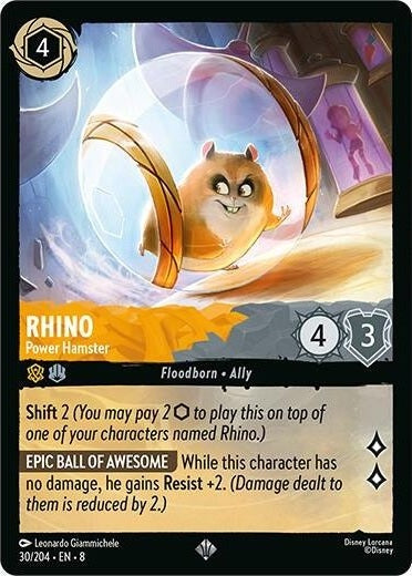 Rhino - Power Hamster - 30/204 Super Rare Disney Lorcana card from Reign of Jafar, Near Mint Normal