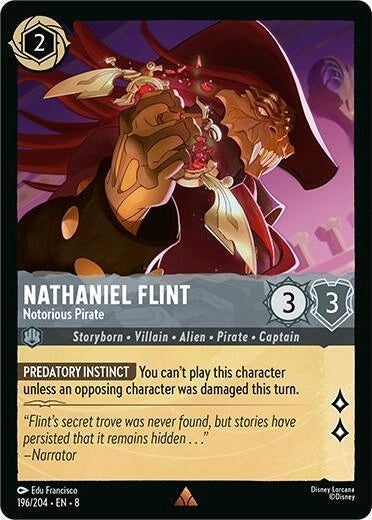Nathaniel Flint - Notorious Pirate - 196/204 Rare Disney Lorcana card from Reign of Jafar, Near Mint Normal