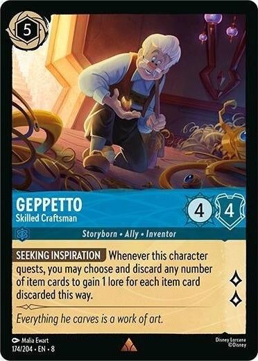 Geppetto - Skilled Craftsman - 174/204 Rare Disney Lorcana card from Reign of Jafar, Near Mint Normal