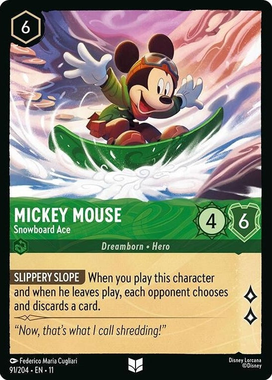 Mickey Mouse - Snowboard Ace - 91/204 Uncommon Disney Lorcana card from Winterspell, Near Mint Normal