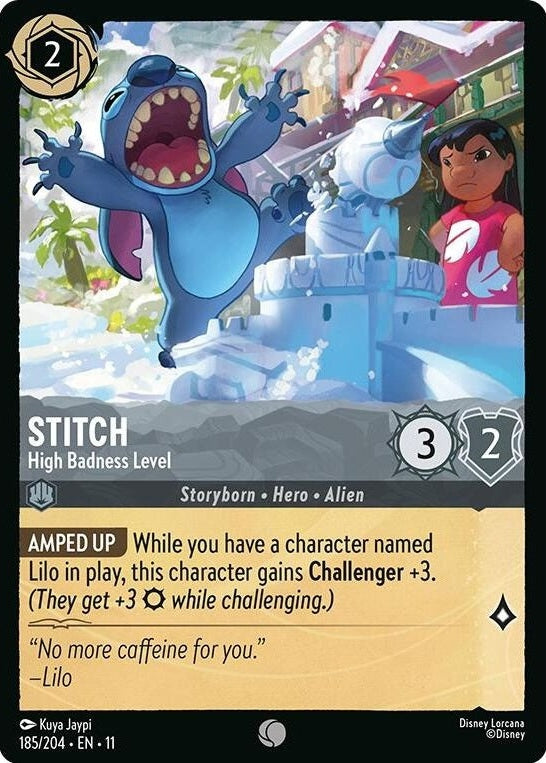 Stitch - High Badness Level - 185/204 Common Disney Lorcana card from Winterspell, Near Mint Normal